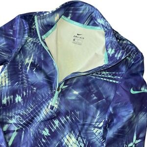 Nike Pro Dri-FIT Quarter Zip Pullover M Blue Mint Abstract Tie Dye Long Sleeve